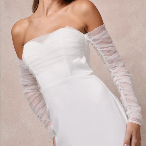 Lulus Eternal Bliss White Tulle Off-the-Shoulder Bustier Maxi Dress Small NWOT - Picture 4 of 12